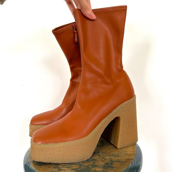 Stella McCartney Skyla Chunky Platform Ankle Boots PRALINE sz 38 - Picture 1 of 13